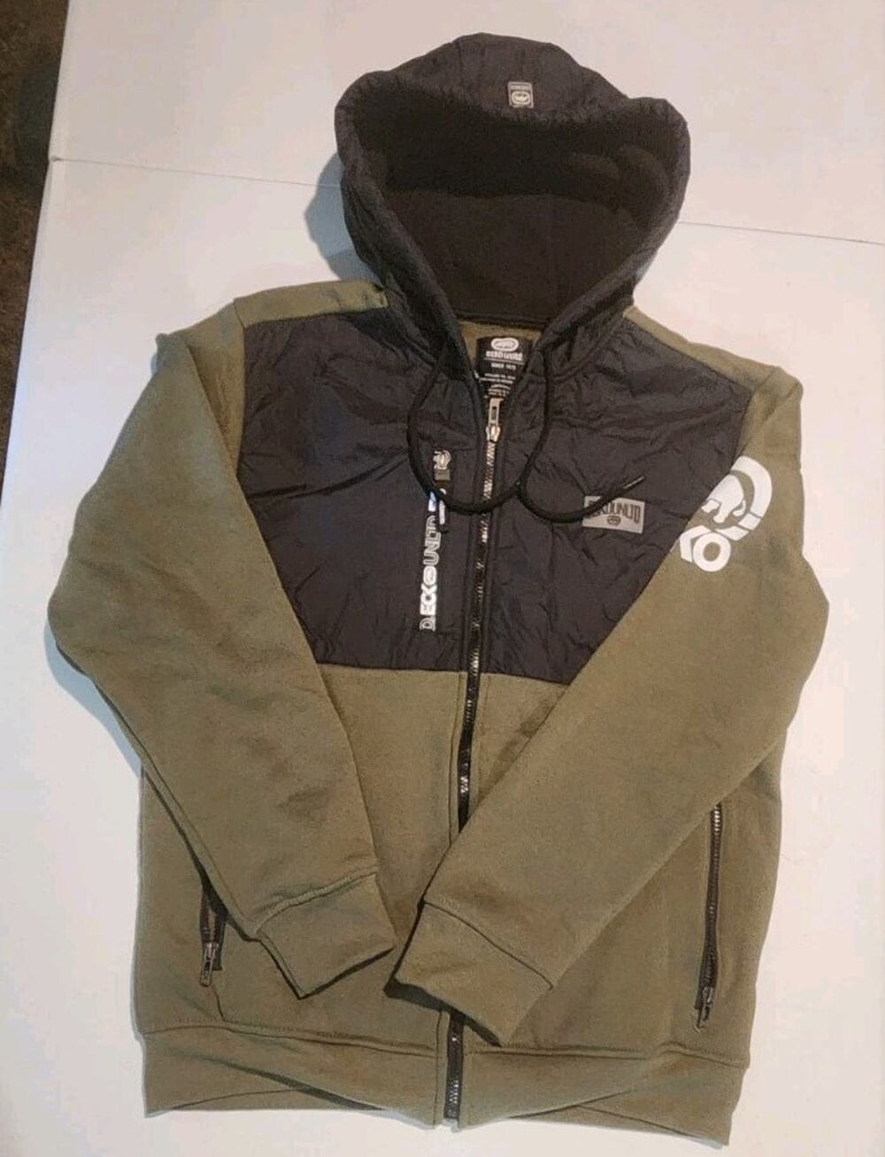 Ecko Unltd Men's Olive & Black Hoodie Jacket Zip Up Long Sleeve
